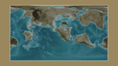 Güneydoğu Alaska ve British Columbia 'nın sahil suları. Patterson silindirik projeksiyonunda sepya renkli bir yükseklik haritasına yakın plan