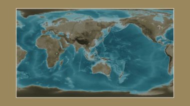 Sulu Denizi. Patterson silindirik projeksiyonunda sepya renkli bir yükseklik haritasına yakın plan