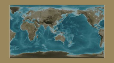 Tomini Körfezi. Patterson silindirik projeksiyonunda sepya renkli bir yükseklik haritasına yakın plan