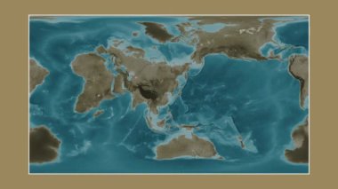 Sarı Deniz. Patterson silindirik projeksiyonunda sepya renkli bir yükseklik haritasına yakın plan