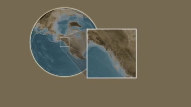 Amirallik Adası. Güneydoğu Alaska ve Britanya Kolumbiyası 'nın Kıyı Suları' ndaki kaydırak gibi iki basamaklı kare çıkartması kullanılarak sepia renginde bir yükseklik haritasında sunuluyor.