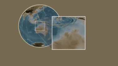 Adolphus Adası. Timor Denizi - Avustralya 'da iki adımlık kaydırma çerçeve ekstraksiyonu kullanılarak sepya renkli bir yükseklik haritasında konumun sunumu