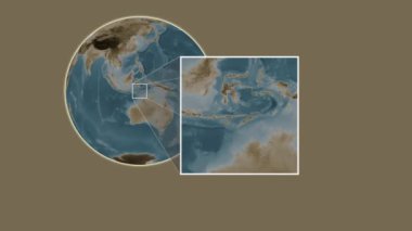 Pulau Adunara Adası. Konumun Savu Denizi - Endonezya - Endonezya 'da iki adımlık kaydırak çerçeve ekstraksiyonu kullanılarak sepya renkli bir yükseklik haritasında sunulması