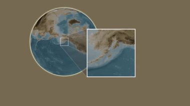 Afognak Adası. Amerika Birleşik Devletleri, Alaska Körfezi 'nde iki adımlık bir kaydırak çerçeve ekstraksiyonu kullanılarak sepia renkli bir yükseklik haritasında yer almaktadır.