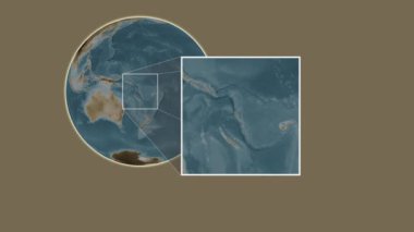 Ambae Adası. Yerin mercan denizinde iki adımlık kaydırma iskeleti kullanarak sepya renkli bir yükseklik haritasında sunulması- Vanuatu