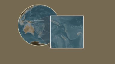 Ambrym Adası. Yerin mercan denizinde iki adımlık kaydırma iskeleti kullanarak sepya renkli bir yükseklik haritasında sunulması- Vanuatu