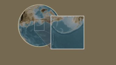 Amlia Adası. Yerin, Bering Denizi 'nde iki adımlık kaydırma iskeleti kullanarak sepya renginde bir yükseklik haritasında sunumu - ABD