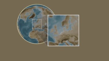 Amrum Adası. Kuzey Denizi - Almanya 'da iki adımlık kaydırma iskeleti kullanarak sepya renginde bir yükseklik haritasında konumun sunumu