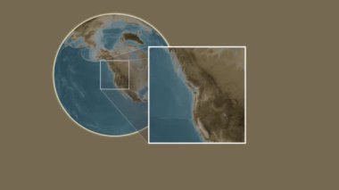 Anderson Adası. Güneydoğu Alaska ve Britanya Kolumbiyası 'nın Kıyı Suları' ndaki kaydırak gibi iki basamaklı kare çıkartması kullanılarak sepia renginde bir yükseklik haritasında sunuluyor.