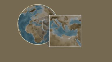 Andikythira Adası. Konumun Ege Denizi - Yunanistan 'da iki adımlık kaydırma çerçeve çıkarımı kullanılarak sepya renginde bir yükseklik haritasında sunulması