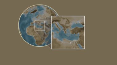 Andros Adası. Konumun Ege Denizi - Yunanistan 'da iki adımlık kaydırma çerçeve çıkarımı kullanılarak sepya renginde bir yükseklik haritasında sunulması