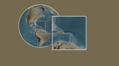 Anegada Adası. Karayip Denizi 'nde Britanya Virjin Adaları' nda iki adımlık bir kaydırak çerçeve çıkarımı kullanılarak sepya renkli bir yükseklik haritasında sunuluyor.