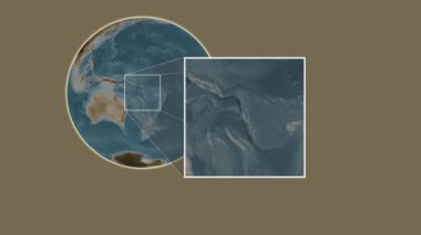 Aore Adası. Yerin mercan denizinde iki adımlık kaydırma iskeleti kullanarak sepya renkli bir yükseklik haritasında sunulması- Vanuatu