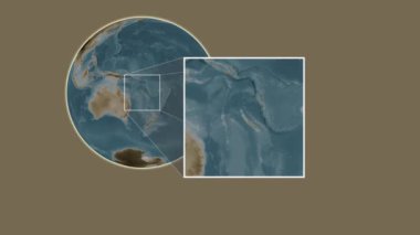 Ile Sanat Adası. Yerin mercan denizinde iki adımlık kaydırma iskeleti kullanarak sepya renginde bir yükseklik haritasında sunumu - Fransa