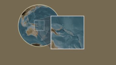 Arundel Adası. Süleyman Denizi 'ndeki Solomon Adaları' nda iki adımlık kaydırma iskeleti kullanarak sepya renginde bir yükseklik haritasının sunumu