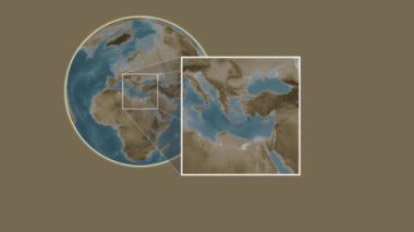 Astypalea Adası. Konumun Ege Denizi - Yunanistan 'da iki adımlık kaydırma çerçeve çıkarımı kullanılarak sepya renginde bir yükseklik haritasında sunulması