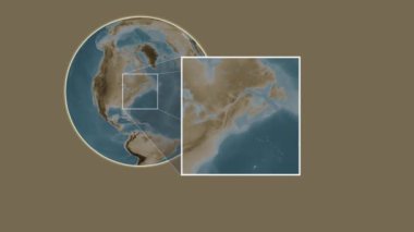 Au Haut Adası. Kuzey Atlantik Okyanusu - Amerika Birleşik Devletleri 'nde iki adımlık bir kaydırak çerçeve ekstraksiyonu kullanılarak sepia renkli bir yükseklik haritasında konumun sunumu