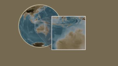 Augustus Adası. Yerin Hint Okyanusu 'nda iki adımlık kaydırma iskeleti kullanarak sepya renkli bir yükseklik haritasında sunulması- Avustralya