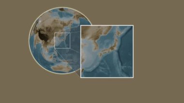 Awajishima Adası. Seto Naikai ya da İç Denizi - Japonya 'da iki adımlık kaydırak çerçeve ekstraksiyonu kullanılarak sepya renginde bir yükseklik haritasında konumun sunumu