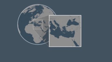 Amorgos Adası. Konumun, Ege Denizi - Yunanistan 'da iki adımlık kaydırma iskeleti kullanılarak çelik renkli bir yükseklik haritasında sunulması