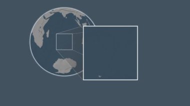 Ile Amsterdam Adası. Yerin, Hint Okyanusu 'nda, Fransa' da, çelik renkli bir yükseklik haritasında, iki adımlık bir kaydırak çerçeve çıkarışıyla sunumu