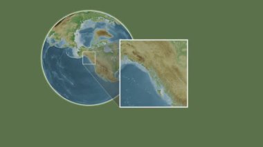 Amirallik Adası. Güneydoğu Alaska ve Britanya Kolumbiyası 'nın Sahil Suları' ndaki kaydırak gibi iki basamaklı kare çıkartması kullanılarak rengarenk bir yükseklik haritasında sunuluyor.
