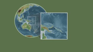 Ambitle Adası. Güney Pasifik Okyanusu - Papua Yeni Gine - Papua Yeni Gine 'de kaydırak benzeri iki adımlı çerçeve ekstraksiyonu kullanılarak rengarenk bir yükseklik haritasında konumun sunumu