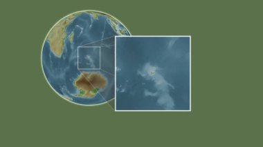 Ile aux Rennes Adası. Konumun Hint Okyanusu 'nda iki adımlık kaydırma iskeleti kullanarak renkli bir yükseklik haritasında sunulması- Fransız Güney ve Antarktika Toprakları