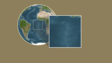 Yükseliş Adası. Güney Atlantik Okyanusu, Saint Helena, Ascension ve Tristan da Cunha 'da iki adımlık kaydırak çerçeve ekstraksiyonu kullanılarak bir uydu haritasında konumun sunumu