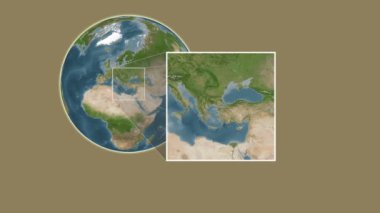Avsa Adasi Island. Presentation of the location on a satellite map using a slide-like two-step frame extraction in the Sea of Marmara - Trkiye