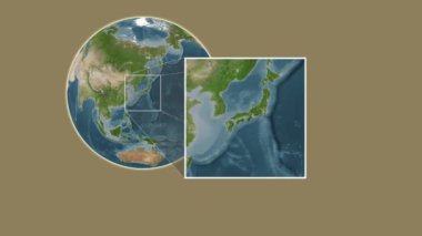 Awajishima Adası. Seto Naikai veya İç Denizi - Japonya 'da iki adımlık bir çerçeve ekstraksiyonu kullanılarak bir uydu haritasında konumun sunumu