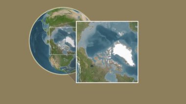 Axel Heiberg Adası. Kuzey-batı geçitlerinde iki adımlık bir çerçeve ekstraksiyonu kullanılarak bir uydu haritasında konumun sunumu - Kanada