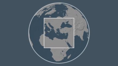 Amorgos Adası. Konumun, Ege Denizi 'ndeki merkezli iki adımlık çerçeve çıkarımı kullanılarak, çelik renkli bir yükseklik haritasında sunulması - Yunanistan