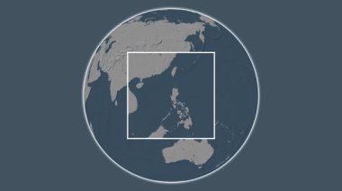 Anda Adası. Güney Çin Denizi 'nde merkezli iki adımlı çerçeve çıkarma kullanılarak yapılan çelik renkli bir yükseklik haritasında konumun sunumu - Filipinler