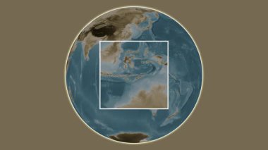 Pulau Adunara Adası. Konumun Savu Denizi 'nde merkezli iki adımlık çerçeve çıkarımı kullanılarak sepya renkli bir yükseklik haritasında sunumu - Endonezya