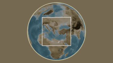 Agios Efstratios Adası. Konumun Ege Denizi 'nde merkezli iki adımlık çerçeve çıkarma kullanılarak sepya renkli bir yükseklik haritasında sunulması- Yunanistan