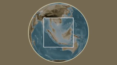 Pulau Airabu Adası. Güney Çin Denizi - Endonezya Denizi 'nde merkezli iki adımlı çerçeve çıkarma kullanılarak sepya renkli bir yükseklik haritasında konumun sunumu