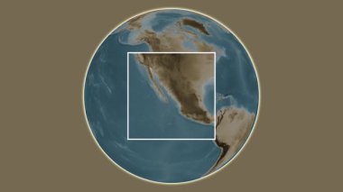 Altamura Adası. Kaliforniya Körfezi - Meksika Körfezi 'ndeki merkezli iki basamaklı kare çıkartma kullanılarak sepia renkli bir yükseklik haritasında konumun sunumu