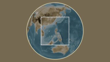 Anda Adası. Güney Çin Denizi 'nde merkezli iki basamaklı çerçeve çıkarma kullanılarak yapılan sepya renkli yükseklik haritasının sunumu - Filipinler