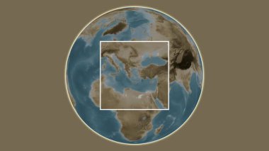 Andros Adası. Konumun Ege Denizi 'nde merkezli iki adımlık çerçeve çıkarma kullanılarak sepya renkli bir yükseklik haritasında sunulması- Yunanistan