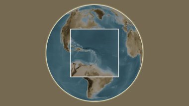 Antigua Adası. Karayip Denizi - Antigua ve Barbuda 'da merkezli iki adımlık çerçeve çıkarımı kullanılarak sepya renkli bir yükseklik haritasında konumun sunumu