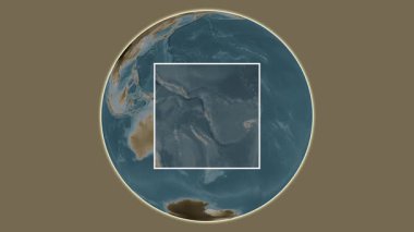 Aore Adası. Mercan Denizi 'nde merkezli iki adımlık çerçeve çıkarımı kullanılarak sepya renginde bir yükseklik haritasında konumun sunumu - Vanuatu