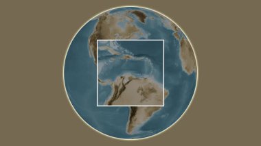 Aruba Adası. Yerin Karayip Denizi 'nde merkezli iki basamaklı çerçeve çıkarma kullanılarak sepya renkli bir yükseklik haritasında sunulması - Hollanda