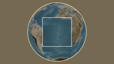 Yükseliş Adası. Güney Atlantik Okyanusu - Saint Helena, Ascension ve Tristan da Cunha - merkezli iki adımlık kare çıkarma kullanılarak sepia renginde bir yükseklik haritasında yer almaktadır.