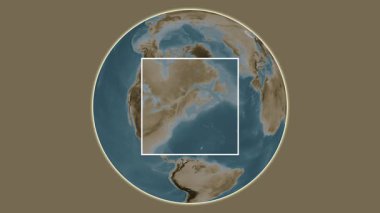 Au Haut Adası. Kuzey Atlantik Okyanusu 'ndaki merkezli iki basamaklı çerçeve çıkarma kullanılarak yapılan sepya renkli yükseklik haritasının sunumu - ABD