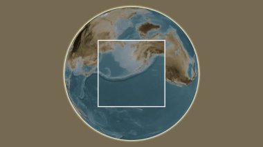 Avatanak Adası. Yerin, Bering Denizi 'nde merkezli iki adımlık çerçeve ekstraksiyonu kullanılarak sepya renkli bir yükseklik haritasında sunumu - ABD