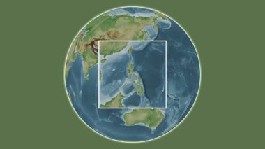 Alabat Adası. Filipin Denizi 'ndeki merkezli iki basamaklı çerçeve çıkarımı kullanılarak yapılan renkli bir yükseklik haritasında konumun sunumu - Filipinler