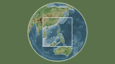 Anda Adası. Güney Çin Denizi 'nde merkezli iki adımlı çerçeve çıkarma kullanılarak yapılan renkli bir yükseklik haritasında konumun sunumu - Filipinler