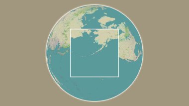 Akutan Adası. Yerin bir OpenStreet haritasında, Bering Denizi 'nde merkezli iki adımlık çerçeve çıkarımı kullanılarak sunumu - ABD