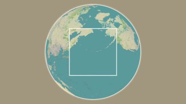 Amchitka Adası. Yerin bir OpenStreet haritasında, Bering Denizi 'nde merkezli iki adımlık çerçeve çıkarımı kullanılarak sunumu - ABD